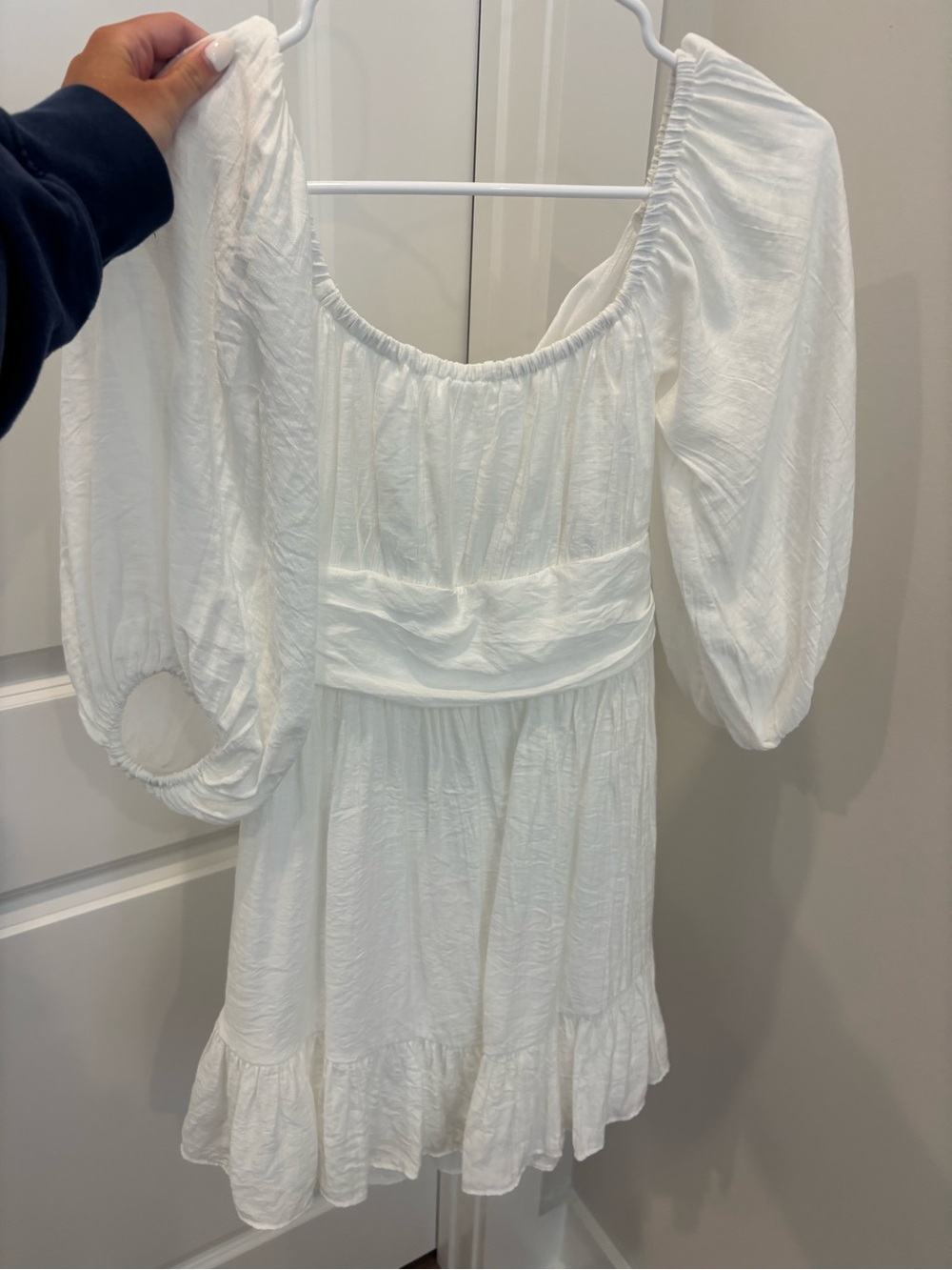 White Puff Sleeve Ruffled Mini Dress